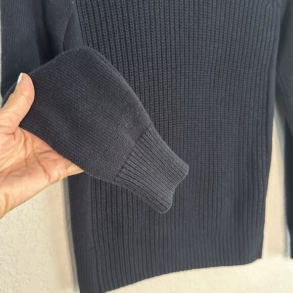NEW H&M Navy Blue Fisherman Sweater Shawl Collar Long Sleeve Fall XS Preppy Wool - Picture 3 of 7